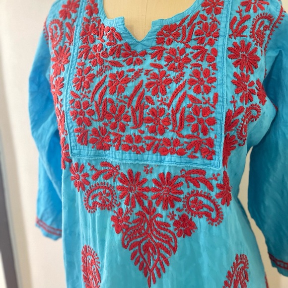 Indian Pakistani Cotton Embroidered Application Tunic - Picture 3 of 6